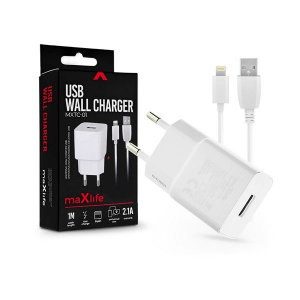 Maxlife TF-0099 univerzális hálózati töltő adapter + 1m Lightning kábel fehér