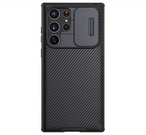 NILLKIN CAMSHIELD PRO műanyag telefonvédő (szilikon keret, közepesen ütésálló, kamera védelem, csíkos minta) FEKETE [Samsung Galaxy S22 5G (SM-S901)]