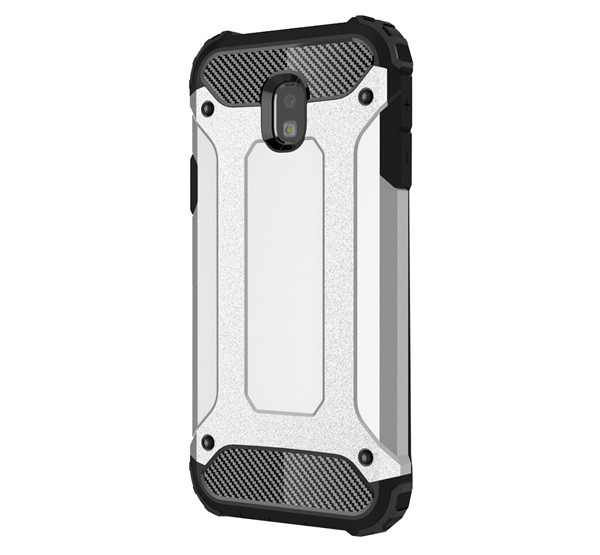 Defender műanyag telefonvédő (közepesen ütésálló, légpárnás sarok, szilikon belső, fémhatás) EZÜST [Samsung Galaxy J3 (2017) SM-J330 EU]