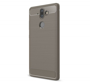 Defender műanyag telefonvédő (közepesen ütésálló, szilikon belső, karbon minta) SÖTÉTSZÜRKE [Nokia 9]