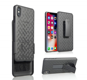 Defender műanyag telefonv&eacute;dő (k&ouml;zepesen &uuml;t&eacute;s&aacute;ll&oacute;, asztali tart&oacute;, 360&deg; v&eacute;delem, &ouml;vcsipesz, r&aacute;cs minta) FEKETE [Apple iPhone XS Max 6.5]