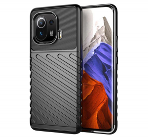 Szilikon telefonvédő (közepesen ütésálló, csíkos, dombor minta) FEKETE [Xiaomi Mi 11 Pro 5G]