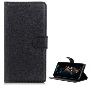 Tok &aacute;ll&oacute;, bőr hat&aacute;s&uacute; (FLIP, oldalra ny&iacute;l&oacute;, asztali tart&oacute; funkci&oacute;, pr&eacute;mium) FEKETE [Samsung Galaxy A42 5G (SM-A425F)]