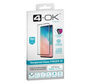 4-OK képernyővédő üveg (3D, íves, karcálló, tokbarát, ujjlenyomat olvasó, 9H) FEKETE [Samsung Galaxy S22 Ultra 5G (SM-S908)]