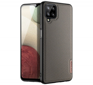 DUX DUCIS FINO szilikon telefonvédő (műanyag belső, közepesen ütésálló, rács minta) BARNA [Samsung Galaxy A12 (SM-A125F / SM-A127F)]