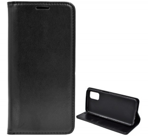 Tok álló, bőr hatású (FLIP, oldalra nyíló, asztali tartó funkció) FEKETE [Oppo A72 4G]