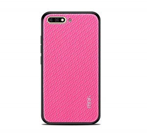 MOFI HONOR műanyag telefonvédő (szilikon keret, bőr hatású hátlap, fonott minta) MAGENTA [Huawei Y6 (2018)]