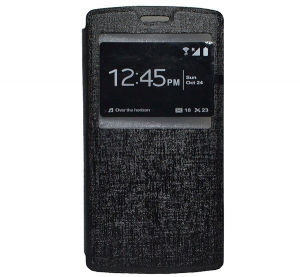 Tok álló, bőr hatású (FLIP, oldalra nyíló, S-View Cover) FEKETE [LG G4c (H525n)]