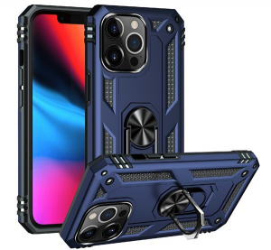 Defender műanyag telefonvédő (közepesen ütésálló, szilikon belső, telefontartó gyűrű, beépített fémlemez) SÖTÉTKÉK [Apple iPhone 13 Pro]