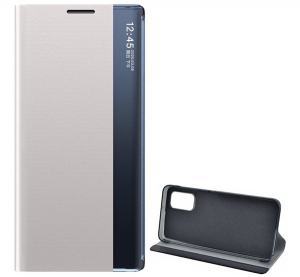 Tok álló, textil hatású (aktív FLIP, oldalra nyíló, asztali tartó funkció, Smart View Cover) EZÜST [Samsung Galaxy A32 5G (SM-A326)]