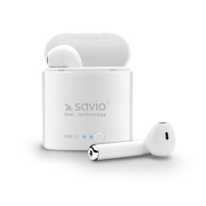 Savio TWS-01 vezeték nélküli Bluetooth fülhallgató fehér