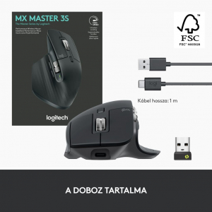 Logitech MX MASTER 3S vezeték nélküli bluetooth egér Graphite (910-006559)