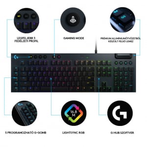 Logitech G815 LIGHTSYNC Amerikai nemzetközi Tactile Gamer billentyűzet fekete (920-008992)