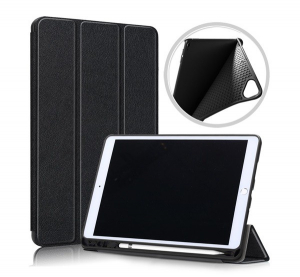 Tok &aacute;ll&oacute;, bőr hat&aacute;s&uacute; (akt&iacute;v FLIP, oldalra ny&iacute;l&oacute;, TRIFOLD asztali tart&oacute; funkci&oacute;, Apple Pencil tart&oacute;) FEKETE [Apple IPAD 10.2 (2021)]