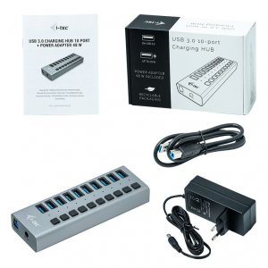 i-tec Charging USB 3.0 Hub 10 port + Power Adapter 48 W fekete (U3CHARGEHUB10)