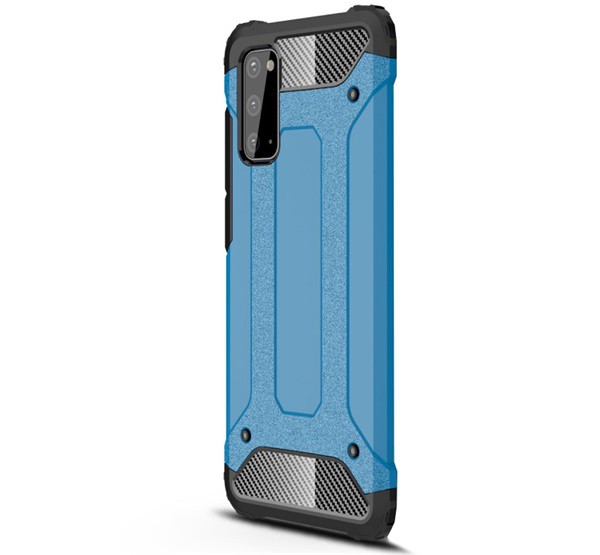 Defender műanyag telefonvédő (közepesen ütésálló, légpárnás sarok, szilikon belső, fémhatás) VILÁGOSKÉK [Samsung Galaxy S20 5G (SM-G981U)]