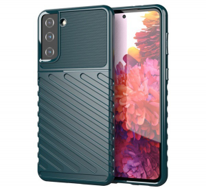 Szilikon telefonvédő (közepesen ütésálló, csíkos, dombor minta) SÖTÉTZÖLD [Samsung Galaxy S21 Plus (SM-G996) 5G]
