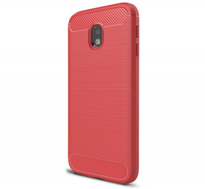 Szilikon telefonvédő (közepesen ütésálló, légpárnás sarok, szálcsiszolt, karbon minta) PIROS [Samsung Galaxy J3 (2017) SM-J330 EU]
