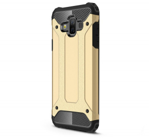 Defender műanyag telefonv&eacute;dő (k&ouml;zepesen &uuml;t&eacute;s&aacute;ll&oacute;, l&eacute;gp&aacute;rn&aacute;s sarok, szilikon belső, f&eacute;mhat&aacute;s) ARANY [Samsung Galaxy J7 Duo (2018) SM-J720FZ]