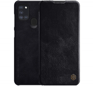 NILLKIN QIN tok &aacute;ll&oacute;, bőr hat&aacute;s&uacute; (FLIP, oldalra ny&iacute;l&oacute;, bankk&aacute;rtya tart&oacute;) FEKETE [Samsung Galaxy A21s (SM-A217F)]