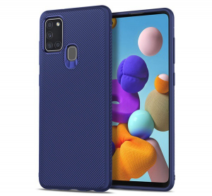 Szilikon telefonvédő (közepesen ütésálló, csíkos minta) SÖTÉTKÉK [Samsung Galaxy A21s (SM-A217F)]