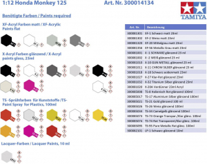Tamiya Honda Monkey 125 Motorker&eacute;kp&aacute;r &eacute;p&iacute;tők&eacute;szlet 1:12 (300014134)