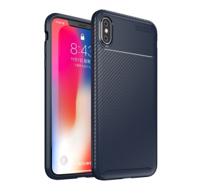 Szilikon telefonvédő (közepesen ütésálló, légpárnás sarok, karbon minta) SÖTÉTKÉK [Apple iPhone XS Max 6.5]