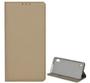 Tok &aacute;ll&oacute;, bőr hat&aacute;s&uacute; (FLIP, oldalra ny&iacute;l&oacute;, asztali tart&oacute; funkci&oacute;, rombusz minta) ARANY [Samsung Galaxy A10 (SM-A105F)]