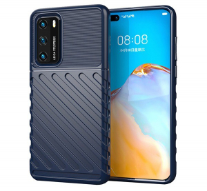 Szilikon telefonvédő (közepesen ütésálló, csíkos, dombor minta) SÖTÉTKÉK [Huawei P40]