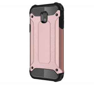 Defender műanyag telefonvédő (közepesen ütésálló, légpárnás sarok, szilikon belső, fémhatás) ROZÉARANY [Samsung Galaxy J3 (2017) SM-J330 EU]