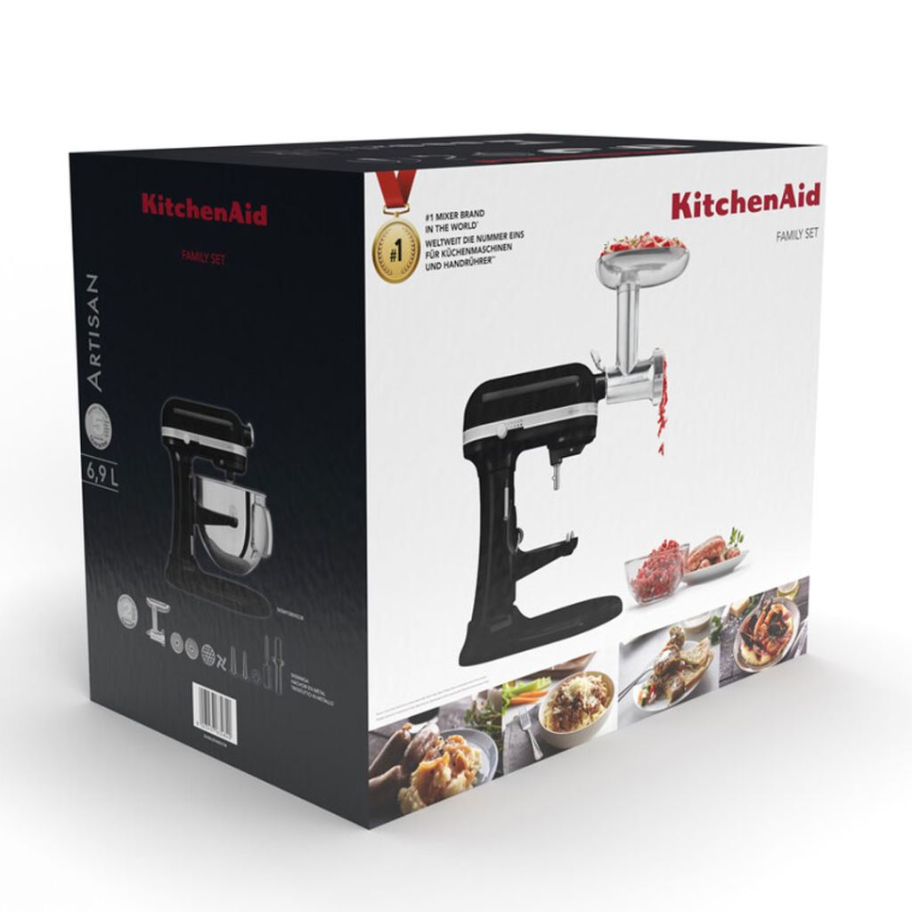 KitchenAid Artisan robotgép 6,9 liter fekete + fém ételdaráló adapter (BUNDLEFAMILY (5KSM7580EOB+ 5KSMMGA))