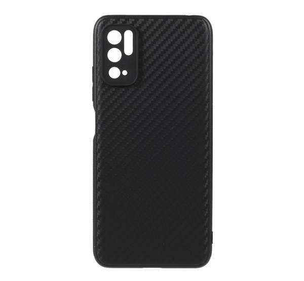 Műanyag telefonvédő (bőr hatású, szilikon betét, karbon minta) FEKETE [Xiaomi Redmi Note 10 5G (Poco M3 Pro 5G)]