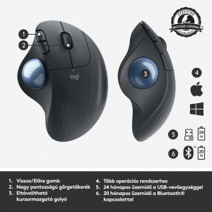 Logitech ERGO M575 vezeték nélküli hanyattegér grafitszürke (910-005872)