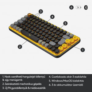 Logitech POP Keys vezeték nélküli Bluetooth US billentyűzet Blast - sárga-fekete (920-010735)