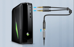 UGREEN AV140 AUX audio splitter fejhallgat&oacute; + mikrofon 3,5mm-es mini jack k&aacute;belhez 20cm fekete (20898)