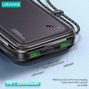 Usams 20KCD16801 Power Bank 20000mAH PD gyorstöltő és QC3.0 bemenettel 22,5W (1397474)