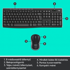 Logitech Wireless Desktop MK270 vezeték nélküli angol billentyűzet UK + egér (920-004523)