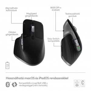 Logitech MX Master 3S Machez készült vezeték nélküli egér űrszürke (910-006571)