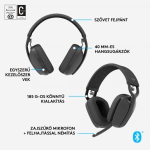 Logitech Zone Vibe 100 zajszűrős mikrofonos vezeték nélküli headset szürke (981-001213)