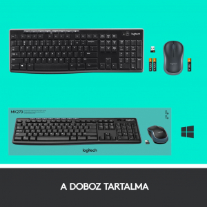 Logitech Wireless Desktop MK270 vezeték nélküli angol billentyűzet UK + egér (920-004523)