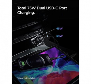 Spigen ArcStation PC2200 aut&oacute;s t&ouml;ltő 2xType-C 45+30W fekete (ACP04581)