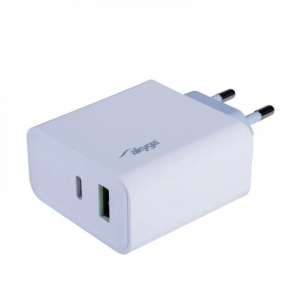 Akyga USB-A + USB-C PD h&aacute;l&oacute;zati t&ouml;ltő adapter feh&eacute;r (AK-CH-14)