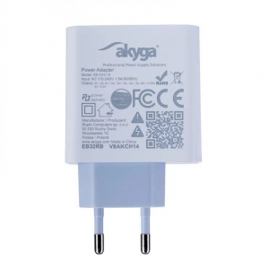 Akyga USB-A + USB-C PD h&aacute;l&oacute;zati t&ouml;ltő adapter feh&eacute;r (AK-CH-14)