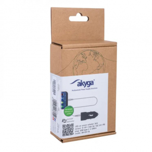 Akyga USB-A + USB-C PD aut&oacute;s t&ouml;ltő fekete (AK-CH-16)