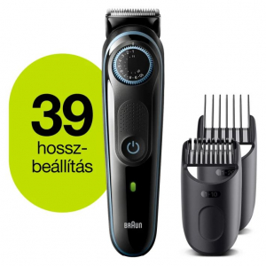Braun BT5340 szakállvágó precíziós gombbal, 2 tartozékkal és egy Gillette ProGlide borotvával fekete-jegeskék