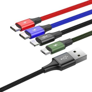 Baseus Fast 4 az 1-ben USB --> 2xUSB-C, Lightning, Micro USB kábel 1.2 m fekete (CA1T4-B01)