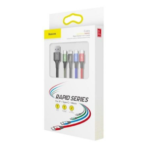 Baseus Fast 4 az 1-ben USB --> 2xUSB-C, Lightning, Micro USB kábel 1.2 m fekete (CA1T4-B01)