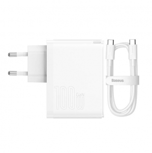 Baseus GaN5 Pro USB-C + USB-A fali töltő 100W  +1m USB-C kábel fehér (CCGP090202)