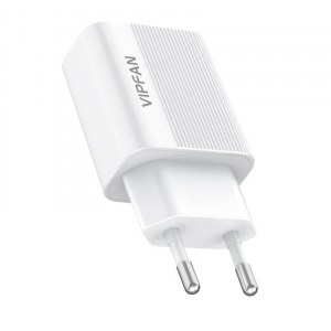Vipfan E01 h&aacute;l&oacute;zati t&ouml;ltő 1xUSB, 2,4A + USB-A - Lightning k&aacute;bel feh&eacute;r (E01S-LT)