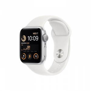 Apple Watch SE (2022) GPS 40mm ezüstszínű alumíniumtok, fehér sportszíj (MNJV3CM/A)